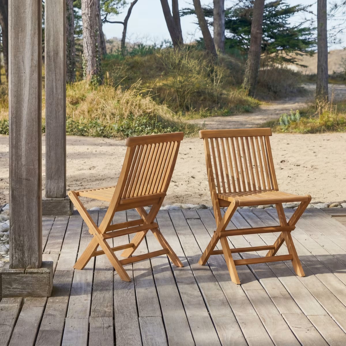 Tikamoon Set van 2 Capri tuinstoelen van massief acaciahout - Bruin