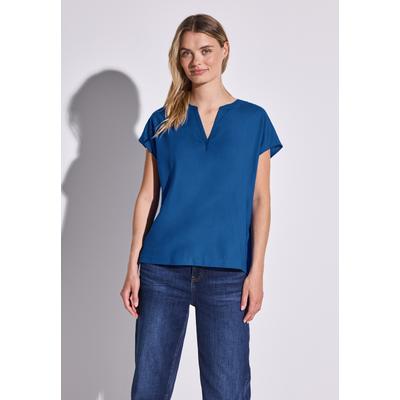 Hemdbluse STREET ONE, Damen, Gr. 36, blau (dodger blau), Stoff, 100% Viskose, unifarben, klassisch normal, Rundhals, Bündchen, Blusen Hemdbluse, aus softer Viskose