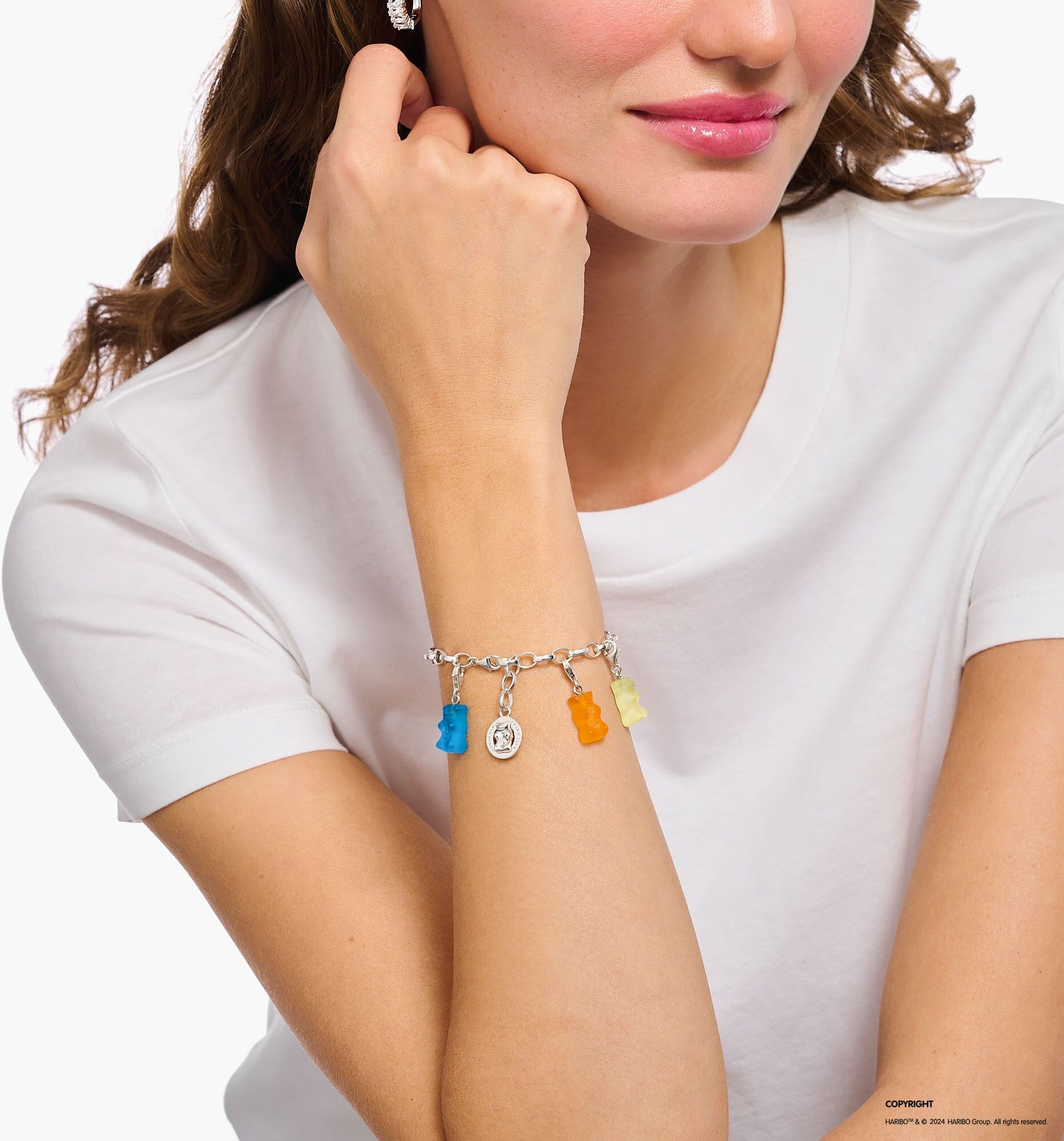 Charm-Einhänger THOMAS SABO "THOMAS SABO x HARIBO Schmuck: Charm", bunt (silberfarben, weiß, weiß), Charms, Damen, Silber 925 (recycelt), Charm-Einhänger, mit Kristallglas