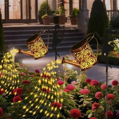 Inspired Finds Solar Watering Can Fairy Lights Outdoor Hanging Garden LED Decor 2pcs