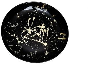 "Alice Pazkus Set Of Four 8"" Black Plates With Splashy Gold Design"