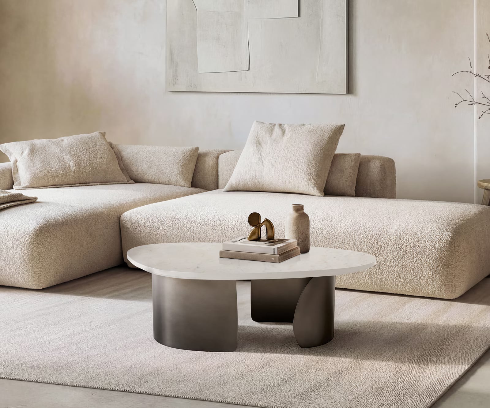 DELIFE Salontafel Marvello Modern Wit Marmer en Zwart Metaal B: 101 cm, D: 50 cm, H: 39,3 cm
