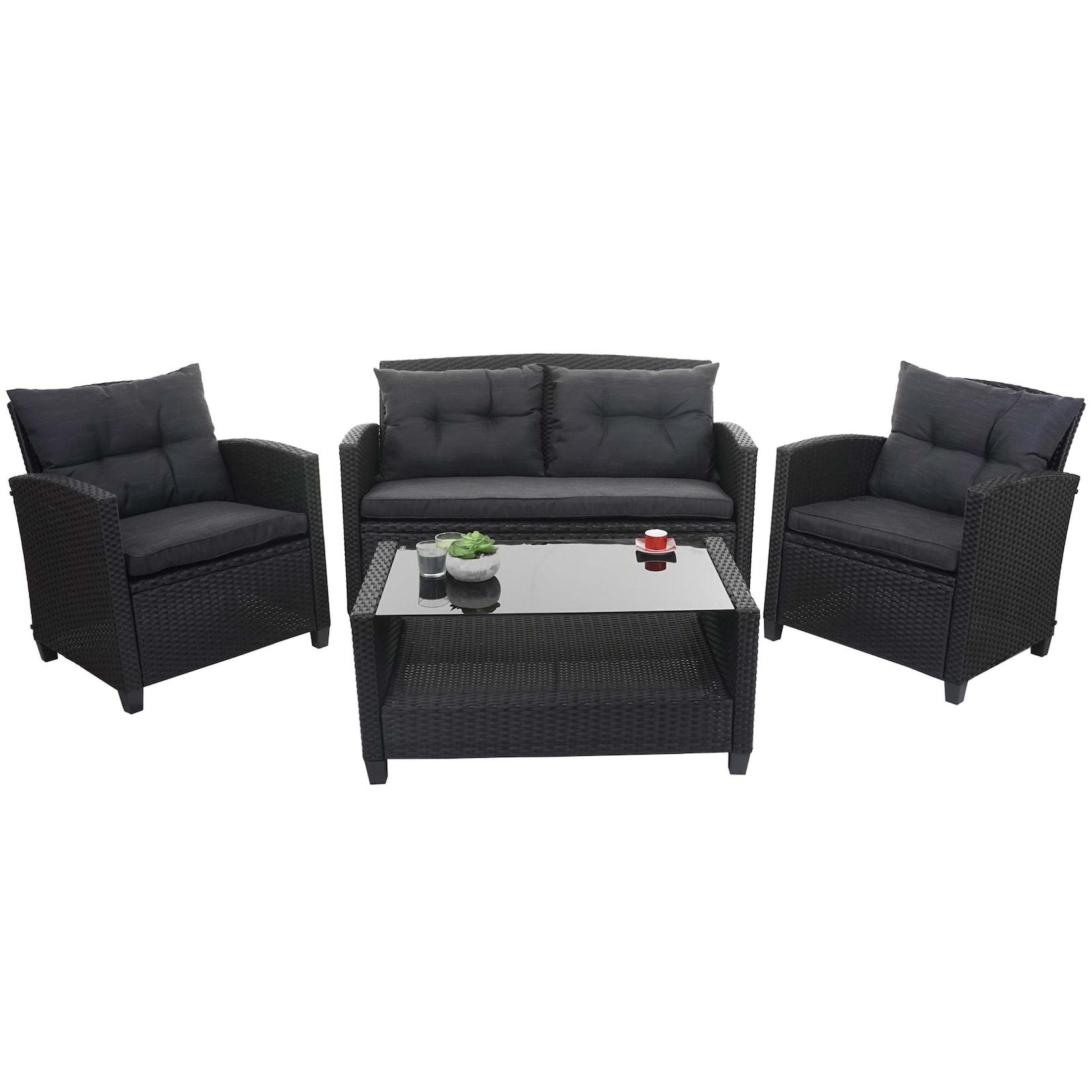 XXL Poly-Rattan Garnitur MCW-F10, Balkon-/Garten-/Lounge-Set Sitzgruppe, Sofa Sessel mit Kissen Spun Poly ~ anthrazit