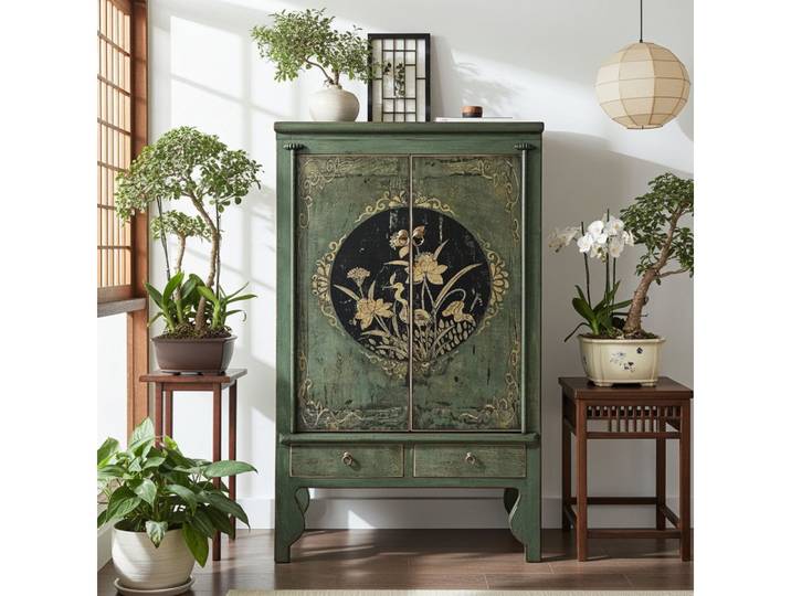 OPIUM OUTLET Drehtürenschrank Hochzeitsschrank chinesisch Möbel Vintage-Stil asiatisch (Asia Kleiderschrank China komplett montiert, orientalisch fernöstlich) Schrank Kommode