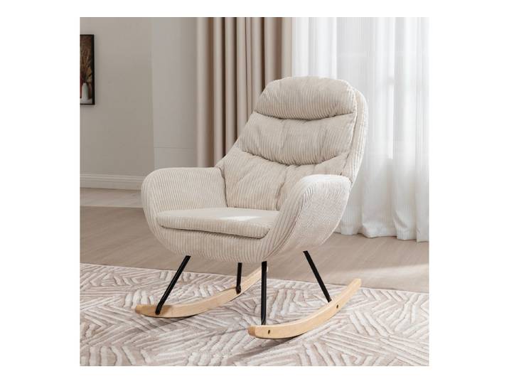 MODFU Schaukelstuhl Kompakter Relaxsessel – mit Schaukelbewegung & bequemer Polsterung (Beige, 74×94×96 cm, für Wohnzimmer & Büro, 1 St), stabil, pflegeleicht, vielseitig
