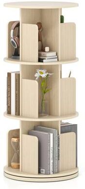 Costway 3-Tier Rotating Bookshelf with Dividers and Anti-falling Baffles-Natural