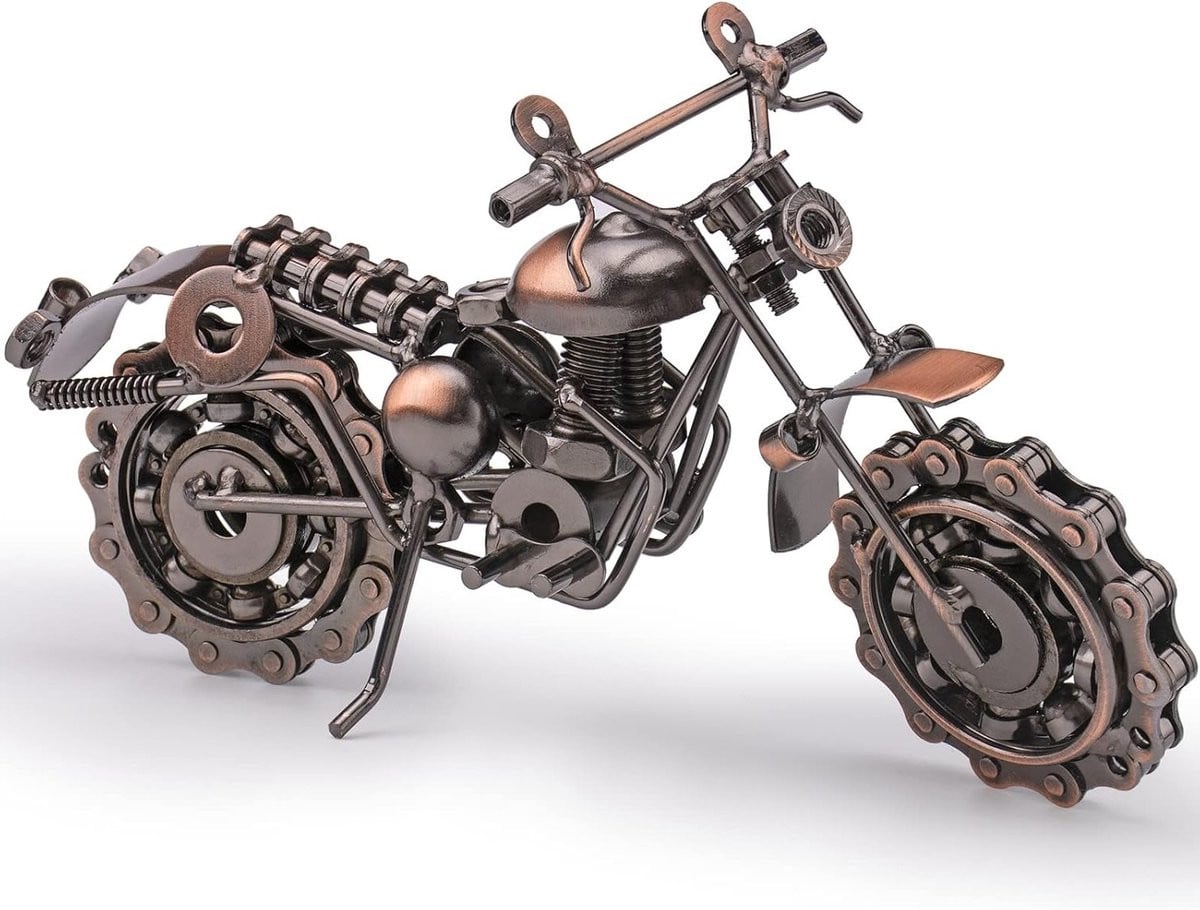 Retro Metalen Motorfiets Model met Kettingwiel - Vintage Art Decoratie voor op Tafel