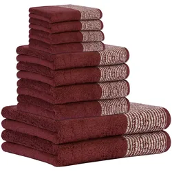 CAWÖ Handtuch Set, 10-tlg. - C Two-Tone, 2x Duschtuch, 4x Handtuch, 4x Gästetuch Bordeaux / Set