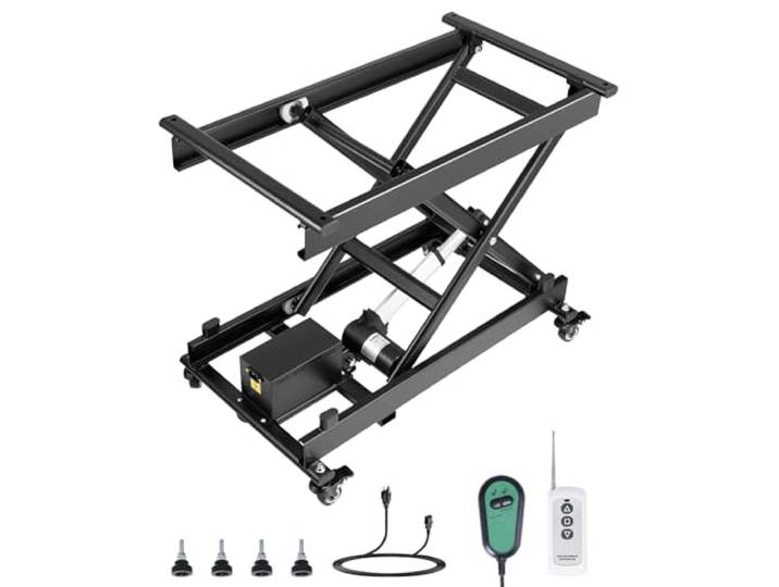 VEVOR Elektrische heftafel 76 x 44 cm, 150 kg draagkracht, schaarheftafel, 200 tot 710 mm in hoogte verstelbare hefbrug, salontafellift met 4 wielen, voor materiaalhantering en transport, zwart