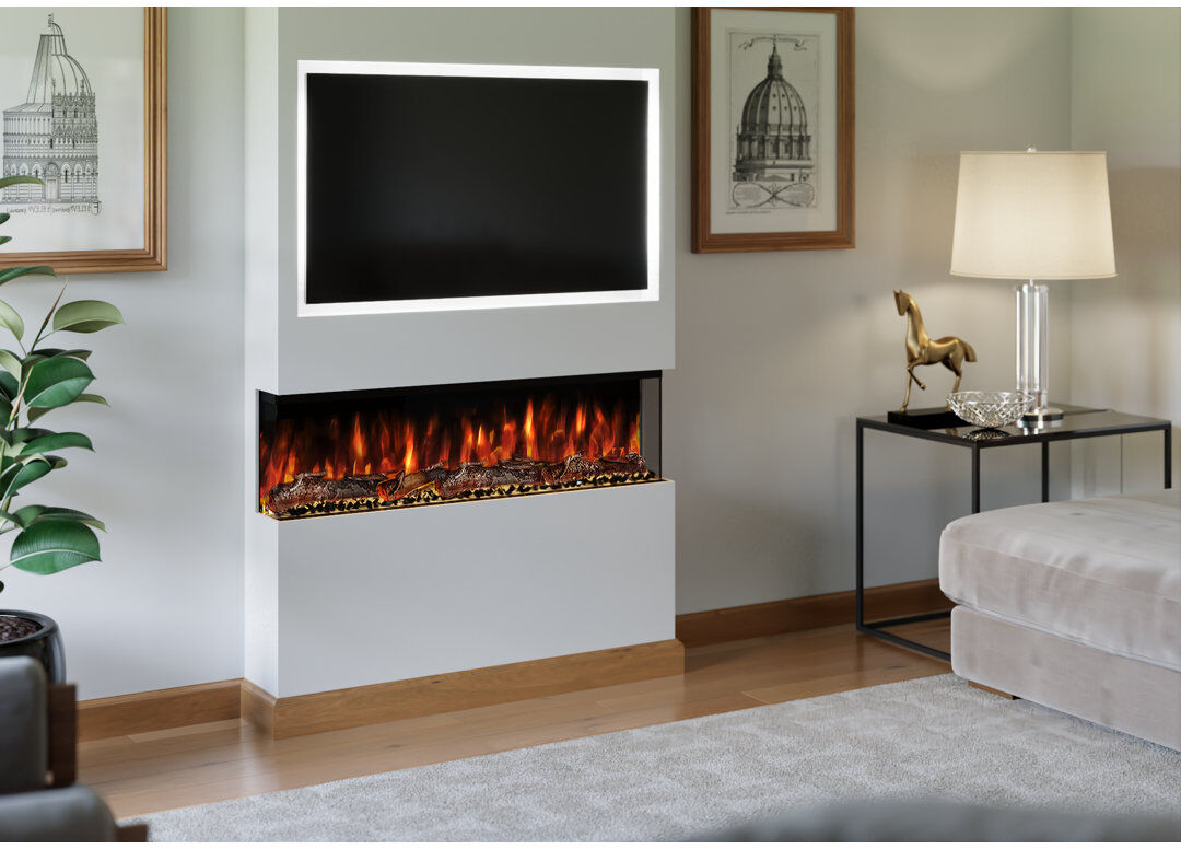 Evolution Fires Spectrum Series 3-Sided Panoramic Electric Fireplace   TV Media Wall Compatible   Multiple Sizes Available Black 48 cm H x 109 cm W x 20 cm D