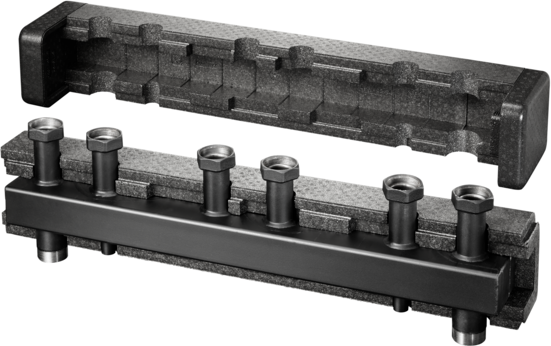 Barre de distribution Oventrop 1351674 DN 32, acier, avec isolation et support mural, pour 4 circuits de chauffage