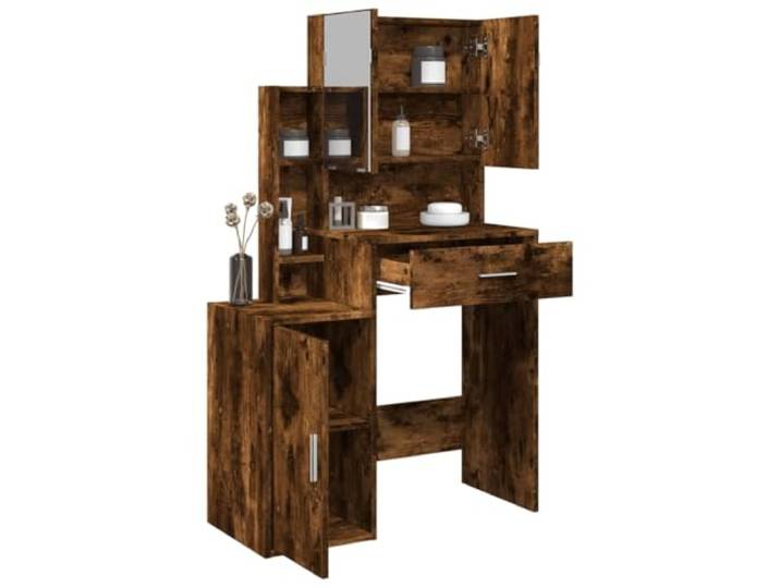KFPOERTFGD Schminktisch mit Schrank, Räuchereiche, 80x35x132 cm Inklusive Spiegel, 1 Schublade & 8 Fächer, Robuster Holzwerkstoff