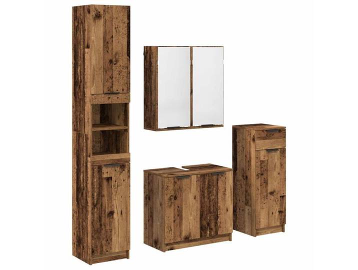 Ensemble de mobilier de salle de bain - - Bois ancien - 4 pièces - 64 5 x 33 5 x 59 cm - Rangement optimisé