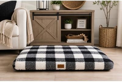Sherpa Plaid Black Pillow Bed by BrylaneHome in Black Plaid