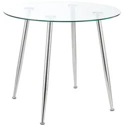 Helloshop26 - Runder Esstisch aus gehärtetem Glas und Stahl 75 x 87 cm transparentes Chrom