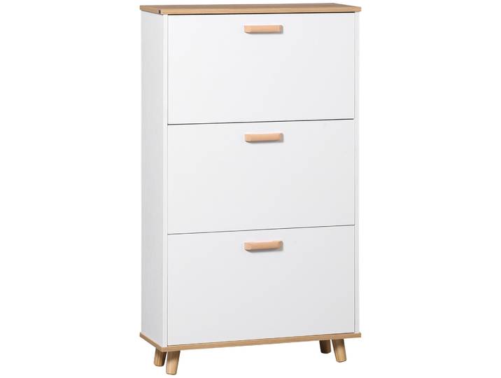 HOMCOM Meuble à chaussures étagère à chaussures style scandinave 3 abattants aspect bois - 70 x 23,5 x 122 cm - blanc
