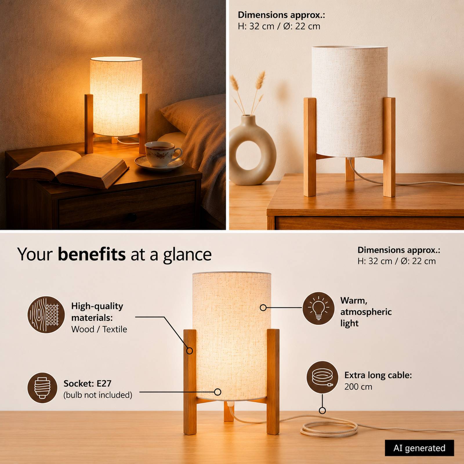NÃ¤ve Table Lamp 3193, Light wood, Living / Dining Room, Wood, Scandinavian, Table Lamp
