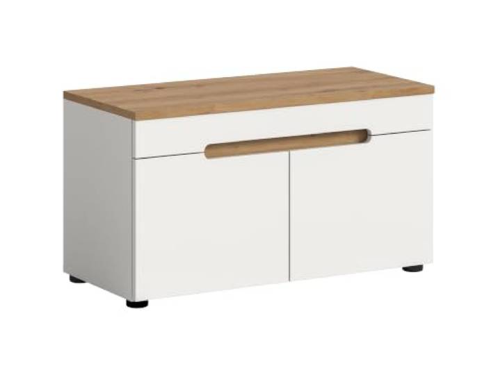 xonox.home - Sitzbank Canu 80x45x37 cm weiß Absetzung Artisan Eiche Nb. 2 Türen, grifflos, Softclose - leises schließen der Türen, FSC-zertifiziert, einfach Montage, pflegeleicht