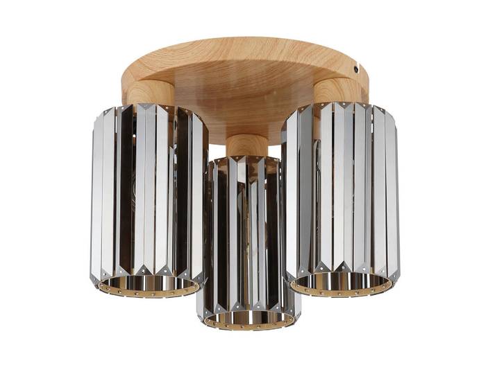 Deckenleuchte Run, Braun, Grau, Metall, Glas, Holzoptik, rund, 25 cm, CE, Lampen & Leuchten, Innenbeleuchtung, Deckenleuchten, Deckenleuchten