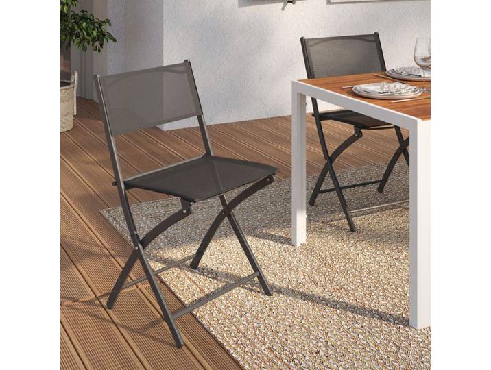 IDMARKET Lot de 6 chaises de jardin pliantes BASTIA métal et textilène gris anthracite