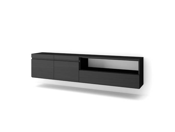 Meuble tv effet bois noir 200x35x45cm suspendu
