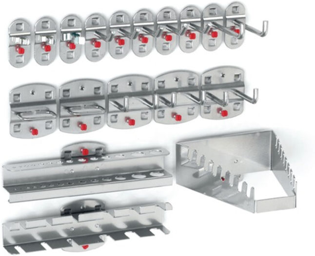Assortiment de porte-outils 18-pcs. revêtu plastique p. panneaux perforés 7 croc ; Kappes (4027.04.0001)