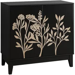 OKWISH Buffetschrank aus MDF in Schwarz, Doppeltür mit verstellbarem Innenraum, wasserfest und pflegeleicht
