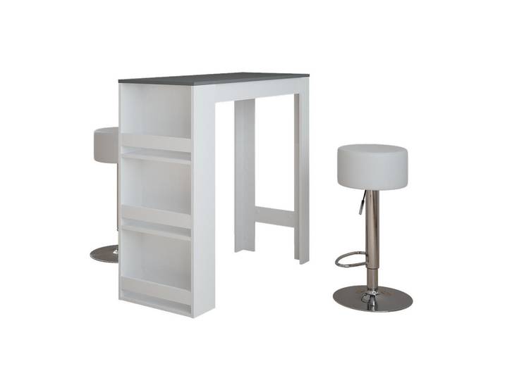 Vicco Bartisch-Set Repose Weiß/Anthrazit 45 x 110 cm mit 2 Barhockern, Weiß, Anthrazit, Holzwerkstoff, 3 Fächer, Rechteckig, 45x106x110 cm, Esszimmer, Barmöbel, Bartisch