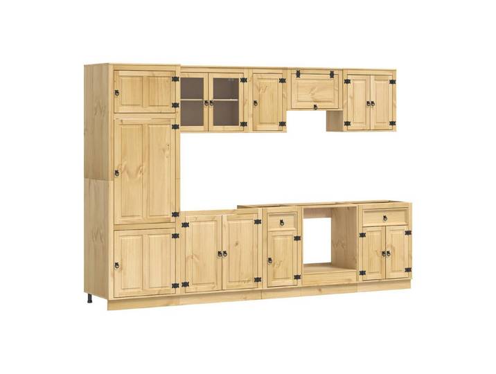 vidaXL Küchenzeile Schrank mit Regal SKI 9 pcs Honigbraun Massives Kiefernholz