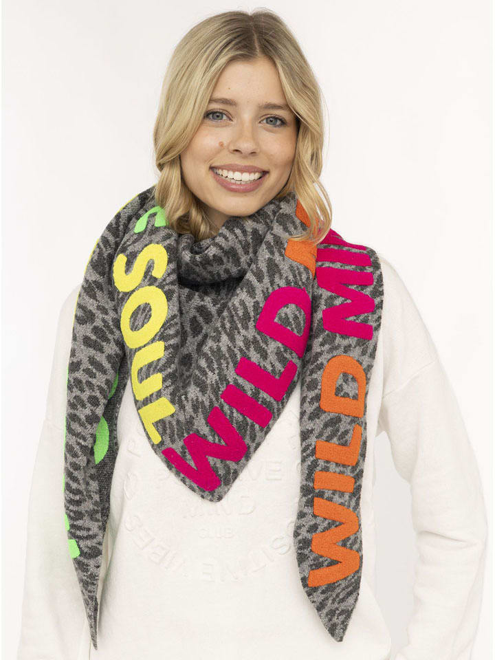 Zwillingsherz Dreieckstuch "Wild Leo" in Grau - (L)180 x (B)70 cm - onesize