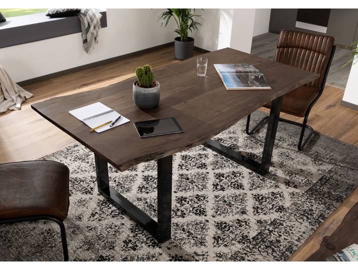 Baumtisch Akazie 180x90x76 grau Beine anthrazit glänzend FREEFORM 3