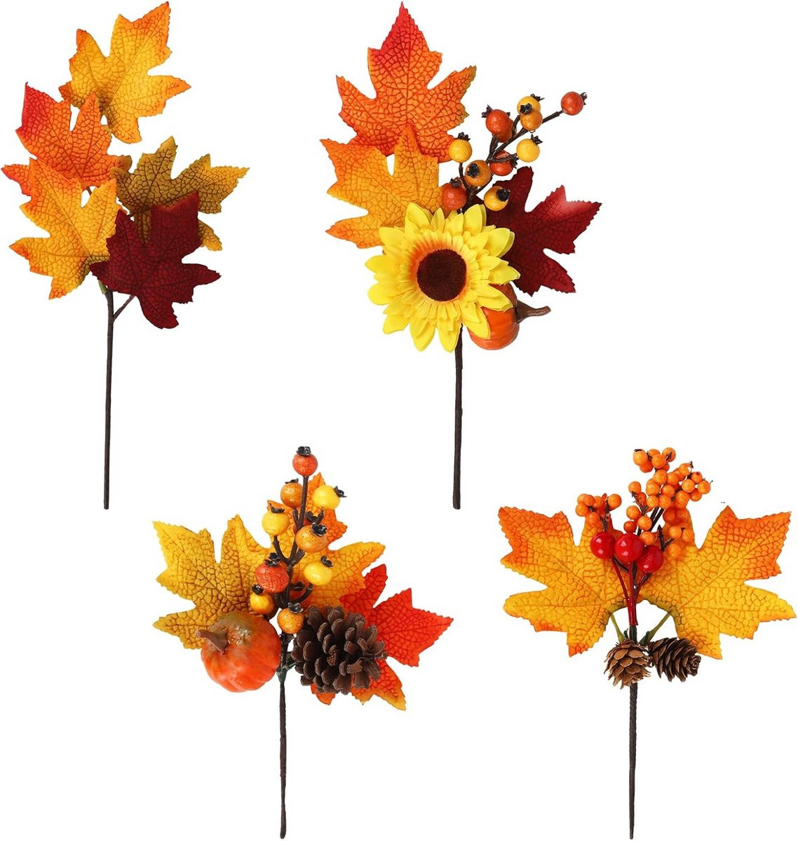 4 Stuks Kunstmatige Herfst Esdoornblaadjes Takken voor Halloween en Thanksgiving