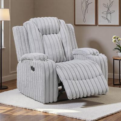 ZWYO HOSIMU Corduroy Fabric Foam Recliner with Pocket Coils, Cup Holders, Tab Pull Recline, Wall-Hugger Design, 300LB Capacity