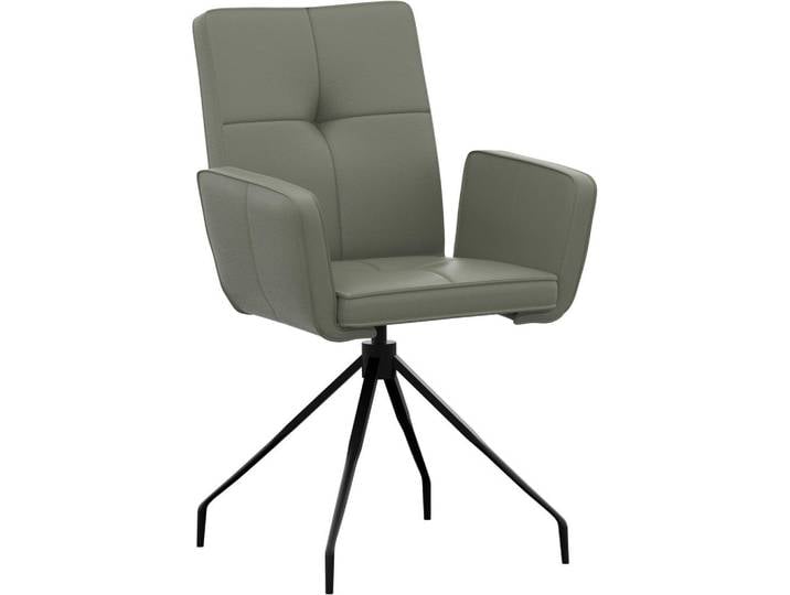 Moderano Armlehnstuhl, Graugrün, Metall, Echtleder, Semi-Anilinleder, Rundrohr, 65x91x58 cm, Lederauswahl, Esszimmer, Stühle, Esszimmerstühle, Armlehnenstühle