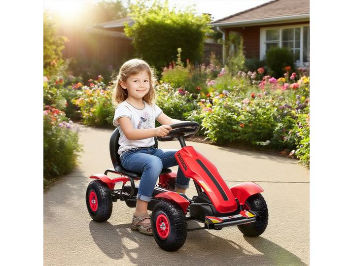 HOMCOM Gokart Enfant à Pédales Siège Réglable Rouge 5-12 Ans