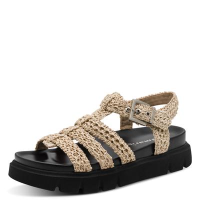 Riemchensandale TAMARIS, Damen, Gr. 41, beige, Textil, Flechtoptik, Schuhe Riemchensandale, Sommerschuh, Römersandalette in veganer Verarbeitung