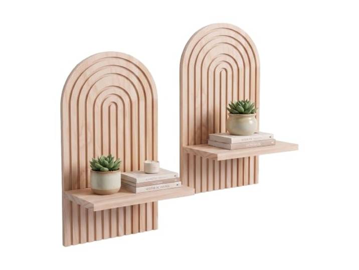 Relaxdays étagère murale\, lot de 2\, H x L x P : 35 x 18 x 13 cm\, naturel Bois\, arc-en-ciel\, style bohème\, étagère murale
