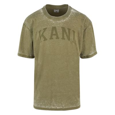 T-Shirt KARL KANI "Karl Kani Karl Kani Serif Burnout Tee", Herren, Gr. XS, grün (olive), 60% Polyester, 40% Baumwolle, bedruckt, loose fit, Rundhals, Shirts T-Shirt