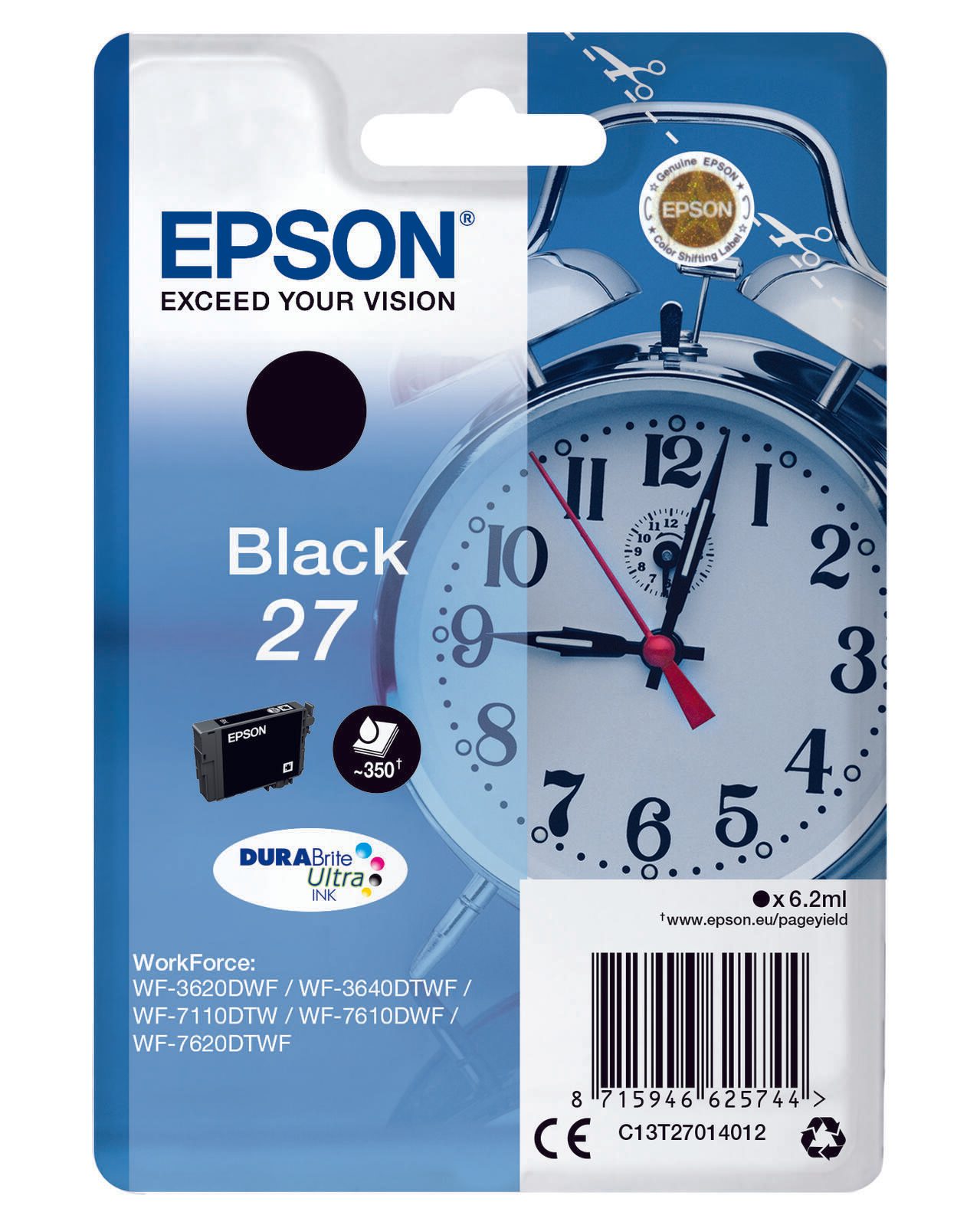 Epson Original 27 Wecker Druckerpatrone - schwarz (C13T27014012)