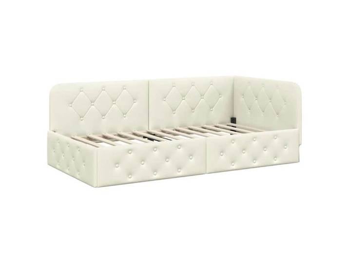 Crème Cadre de lit d'angle Crème 90x190 cm Velours - Structure de lit LV115518
