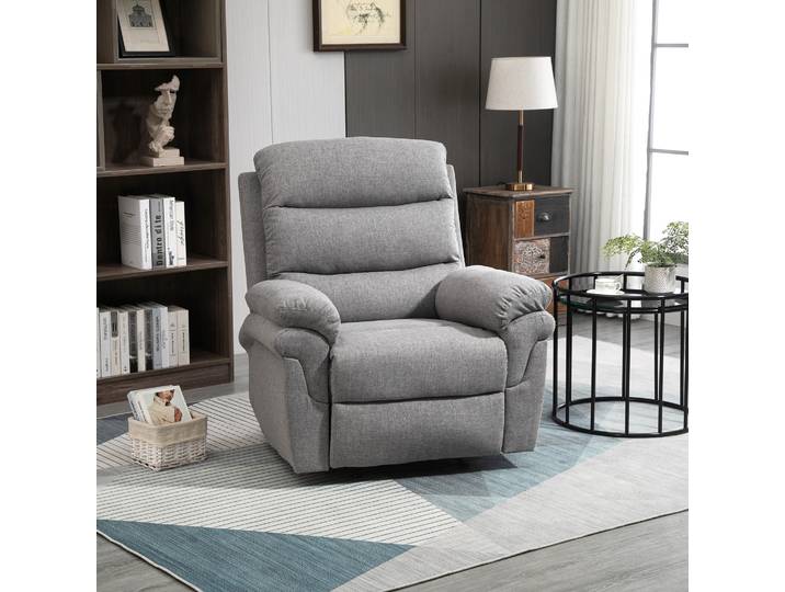 HOMCOM Fauteuil Relax Manuel Repose-Pied Tissu Gris