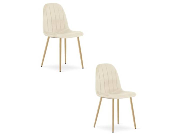 Esszimmerstühle LIVORA, Gepolsterter Stühle Esszimmer, Küchenstühle Esstisch Stühle Mit Velours Polster, Polsterstuhl Leicht zu Reinigen, Stuhl Esszimmer, Beige / Beine Holz - 2er
