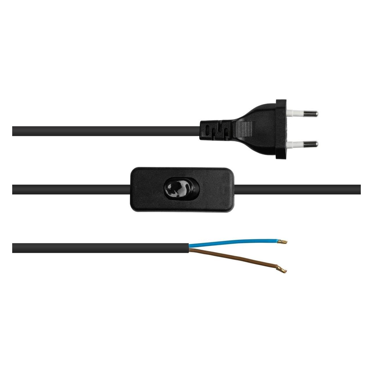 Good Connections Euro-Netzkabel Euro-Stecker Typ C (gerade) an abisolierte Enden, mit Schalter, schwarz, 0,75 mm², 1 (1.50 m, CEE 7/7) (P0386-S015)