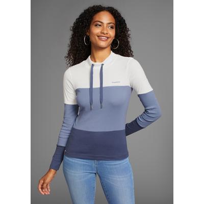 Langarmshirt KANGAROOS, Damen, Gr. 32/34, blau (blau, weiß), Rippware, Obermaterial: 100% Baumwolle. Einsatz: 60% Baumwolle, 40% Polyester, sehr figurbetont hüftbedeckend, Shirts Langarmshirt, mit Farbverlauf