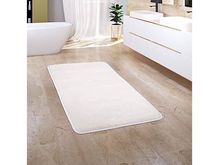 Paco Home Badezimmerteppich Badematte Badteppich Badvorleger Duschvorleger Waschbar Flauschig Memory Foam 3D Effekt, Grösse:50x80 cm, Farbe:Creme 3