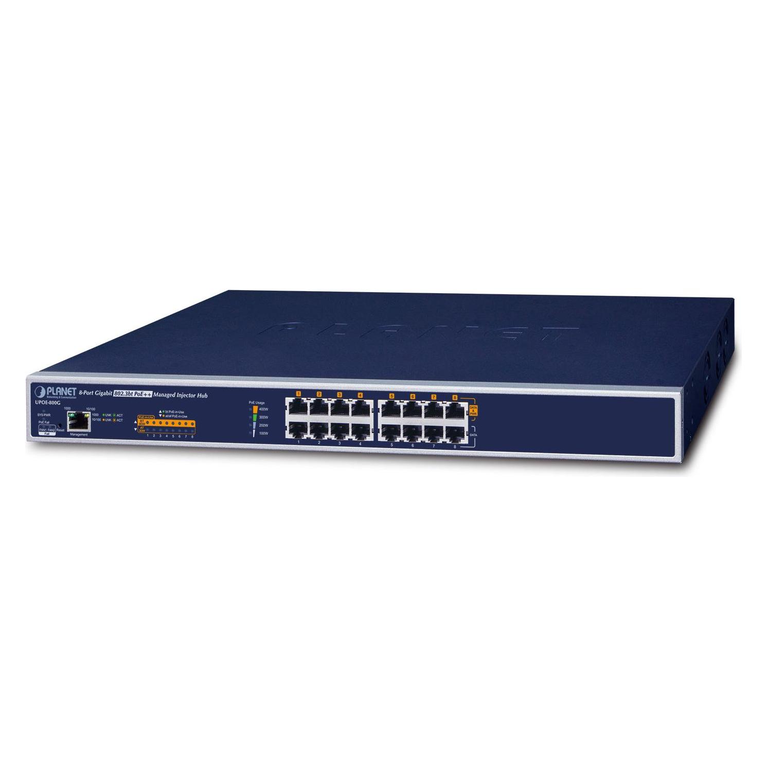 Planet UPOE-800G Power Injector (Rack (802.3af (PoE), 802.3at (PoE+), 802.3bt (PoE++), 400 W) (UPOE-800G)