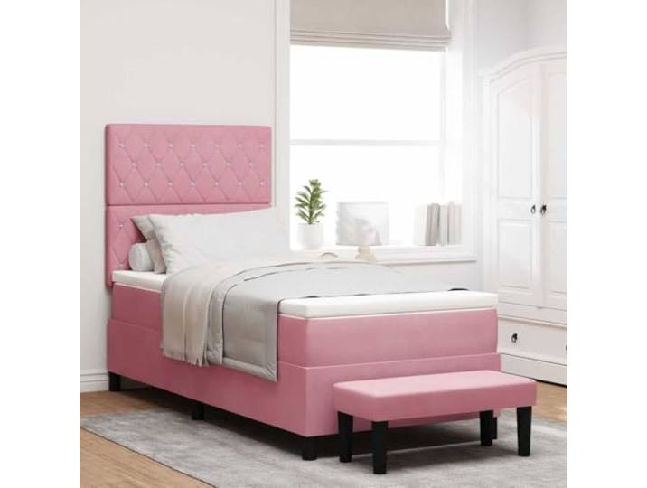 WDGJJFECNMUEHI Samt Kopfteil Modernes Design Luxus 90 x 190 cm Rosa Boxspringbett mit Matratze und Kopfteil Rosa 90x190 cm Samt Luxus Bett mit Lattenrost für Schlafzimmer Modern