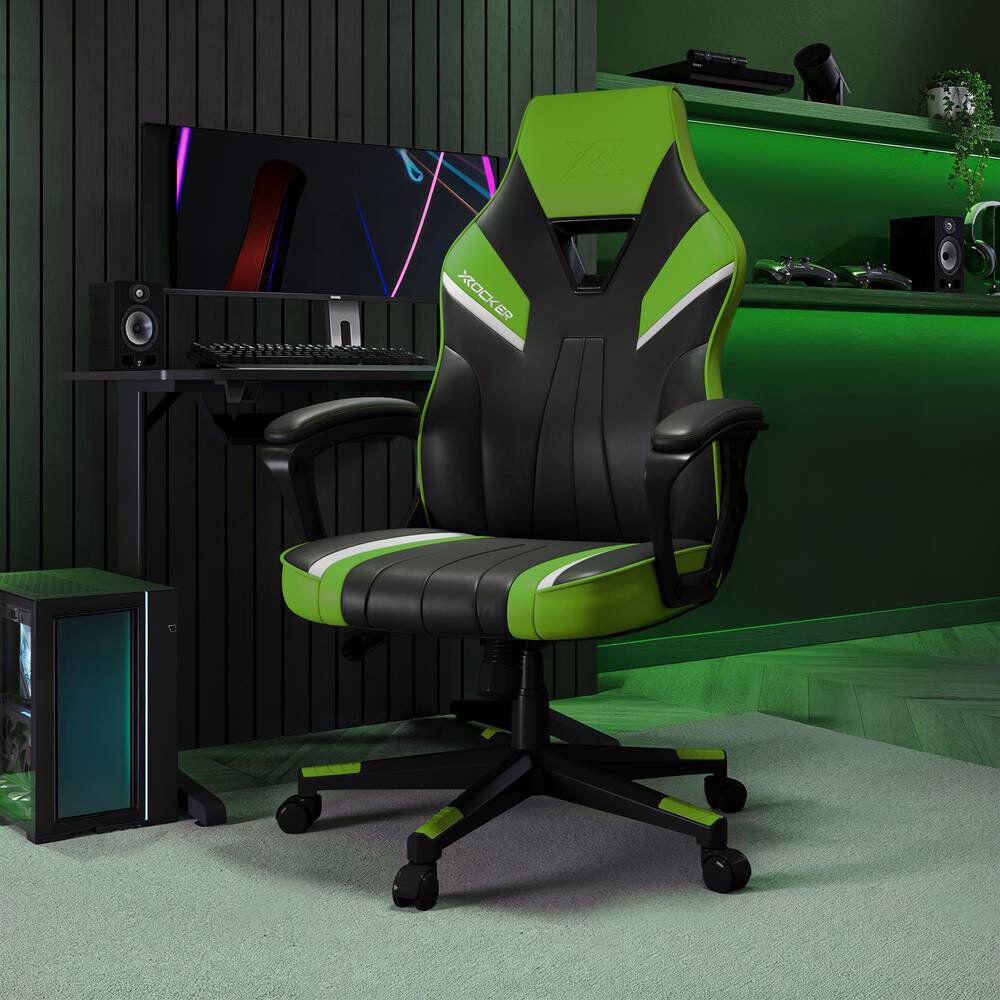 X Rocker Tempest Ergonomic PC Office Gaming Chair Green/Black 69cm W X 67cm D