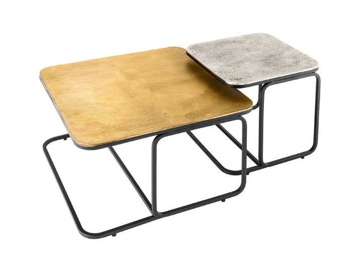 Licht-Erlebnisse Couchtisch LIMA, 2er Set Handarbeit aus Metall quadratisch in Schwarz Gold Silber