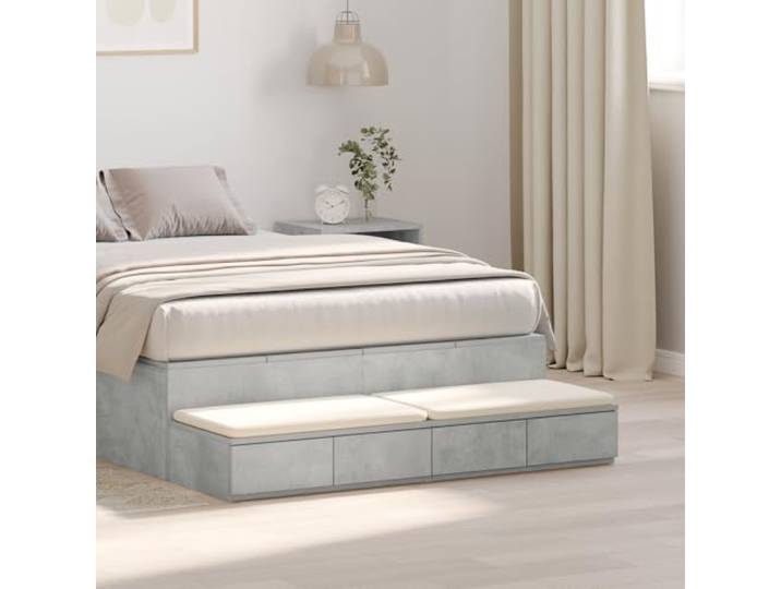 HEFZGDB Bettschubladen Nachttisch Betongrau 120x36,5x16,5 cm Holzwerkstoff mit 4 Schubladen, Schlafzimmermöbel Stauraum Lösung, Modernes Design Minimalistisch Robust